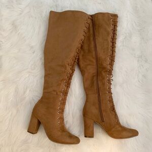 Dominique Nicole Tan Suede Lace Up Boots